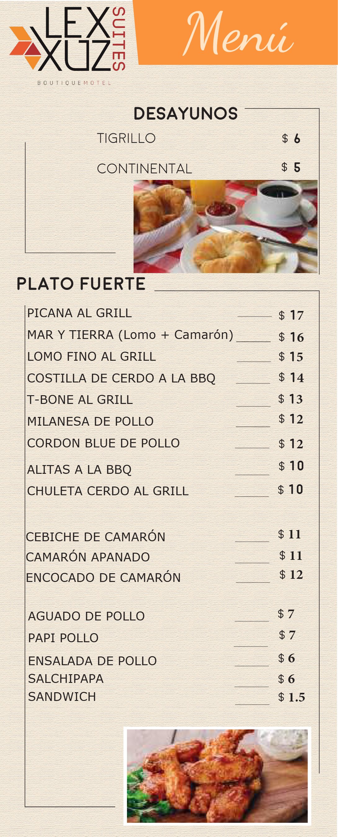 Menú Lexxuz — Desayunos y platos