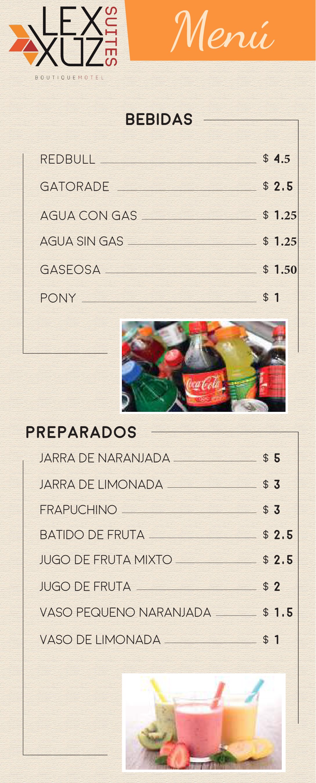 Menú Lexxuz — Bebidas