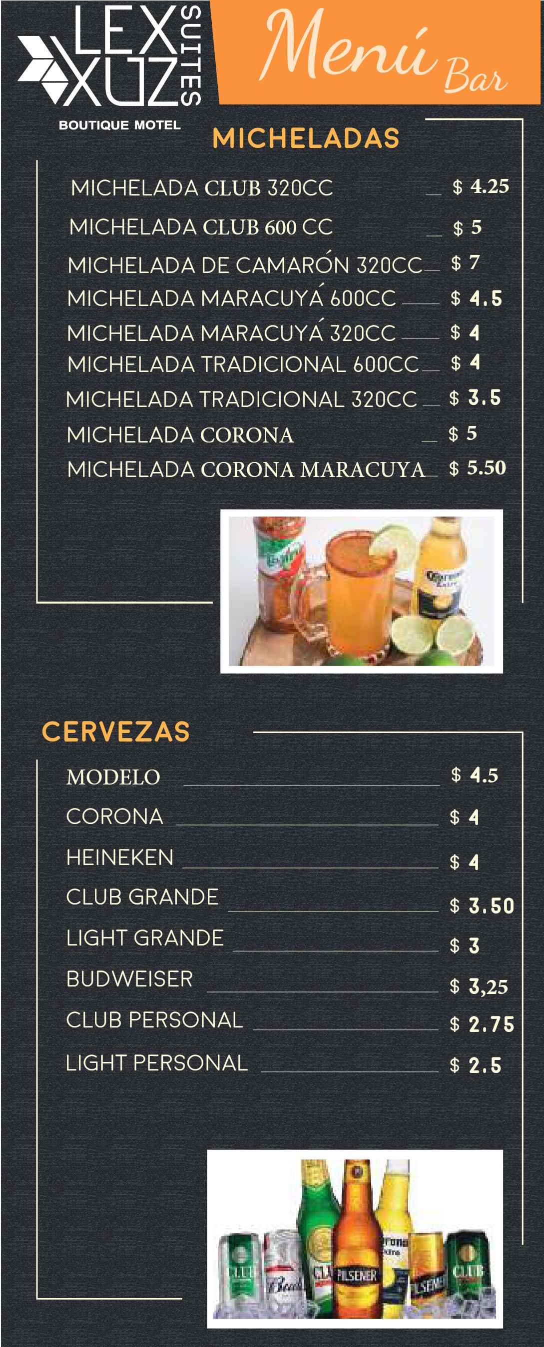 Menú Lexxuz — Micheladas y cervezas